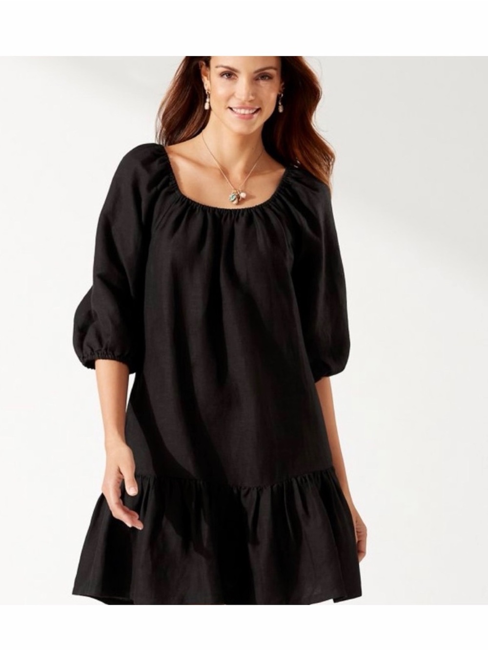 Tommy Bahama Black Linen-Blend Elastic Waist Skirt